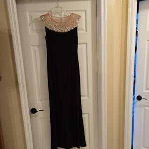 Adrianna Papell Black Maxi Dress with Pearl Accents